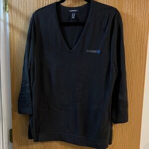 Chase bank Lands' End Black V-Neck Sweater with 3/4 Sleeves